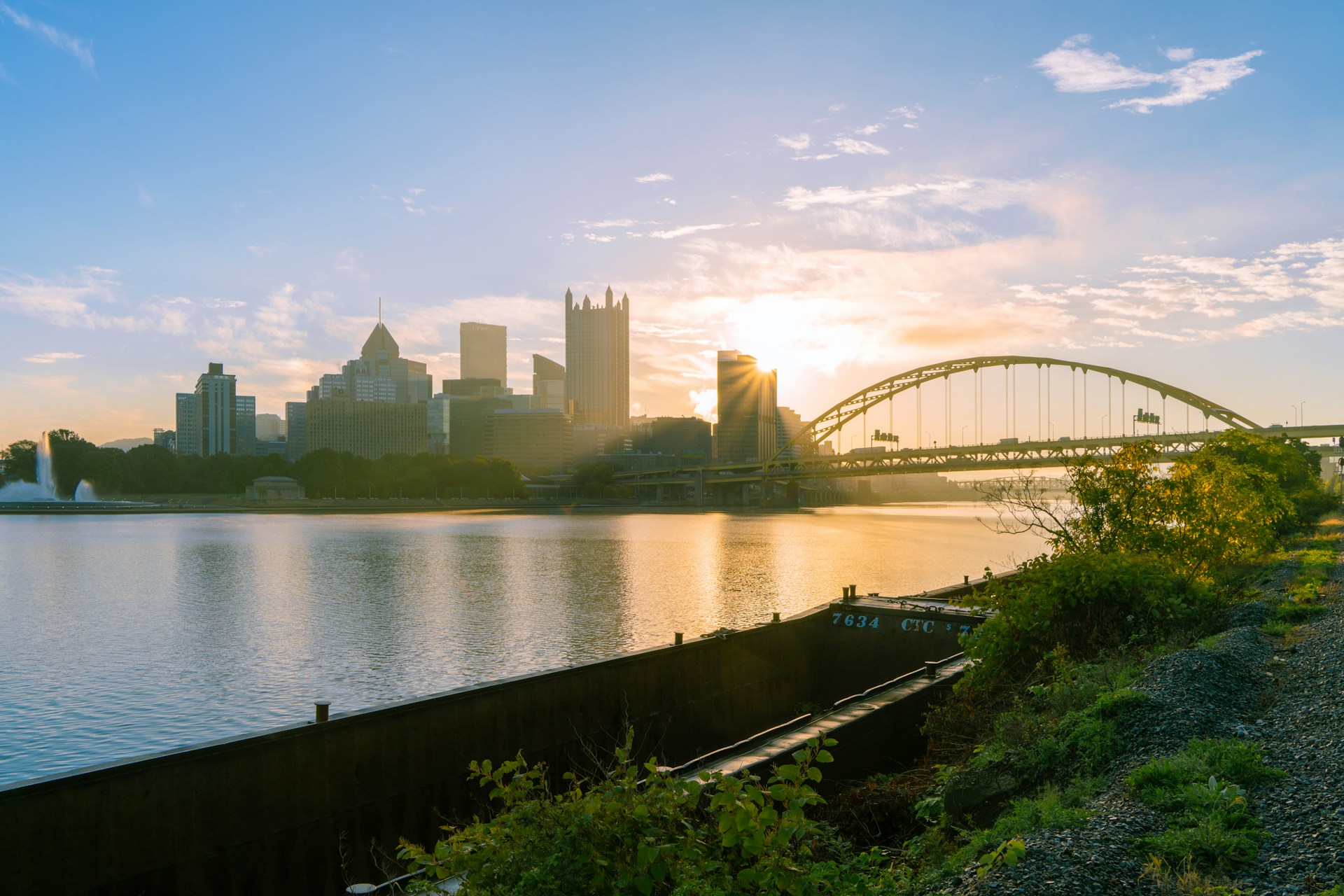 Pittsburgh sunset over the river and bridge